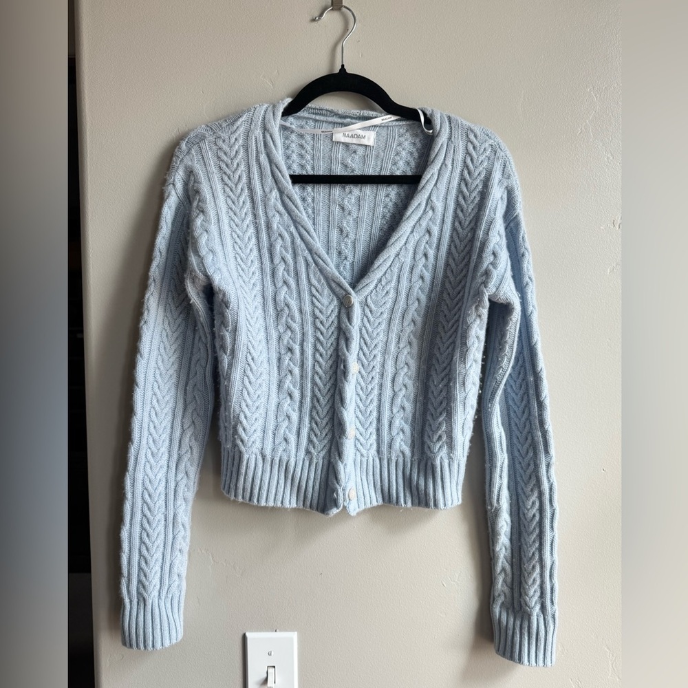 NAADAM Cashmere Wool Cable Knit Cropped Cardigan Soft Girl Coquette S Scandi